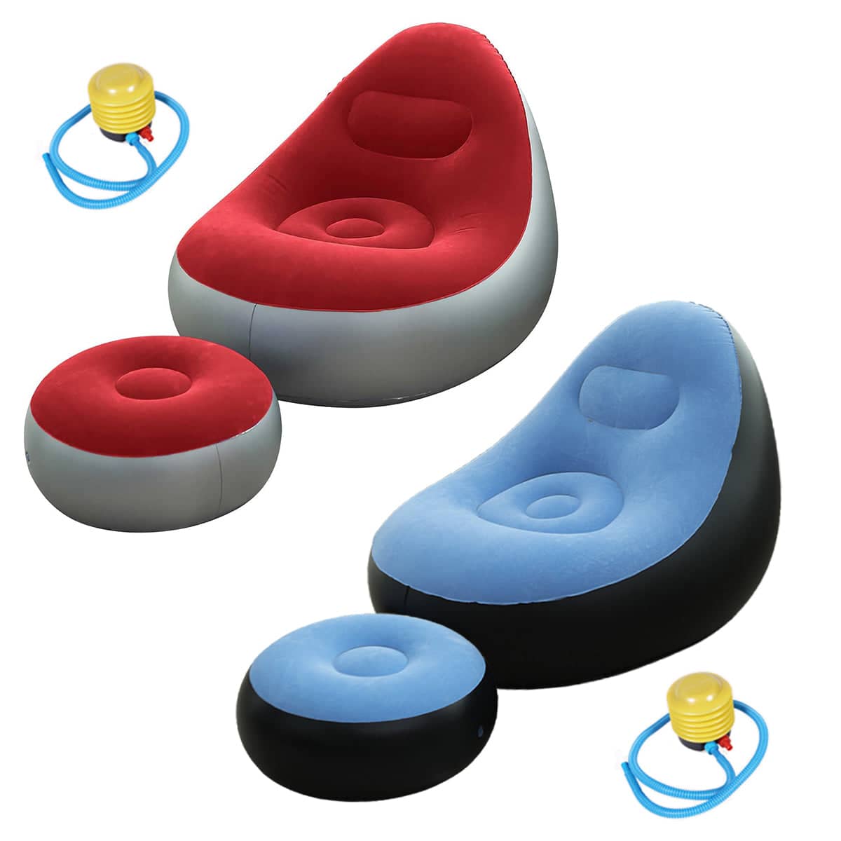 Inflatable Lazy Sofa Recliner with Footrest and Foot Pump - Blue - view 3