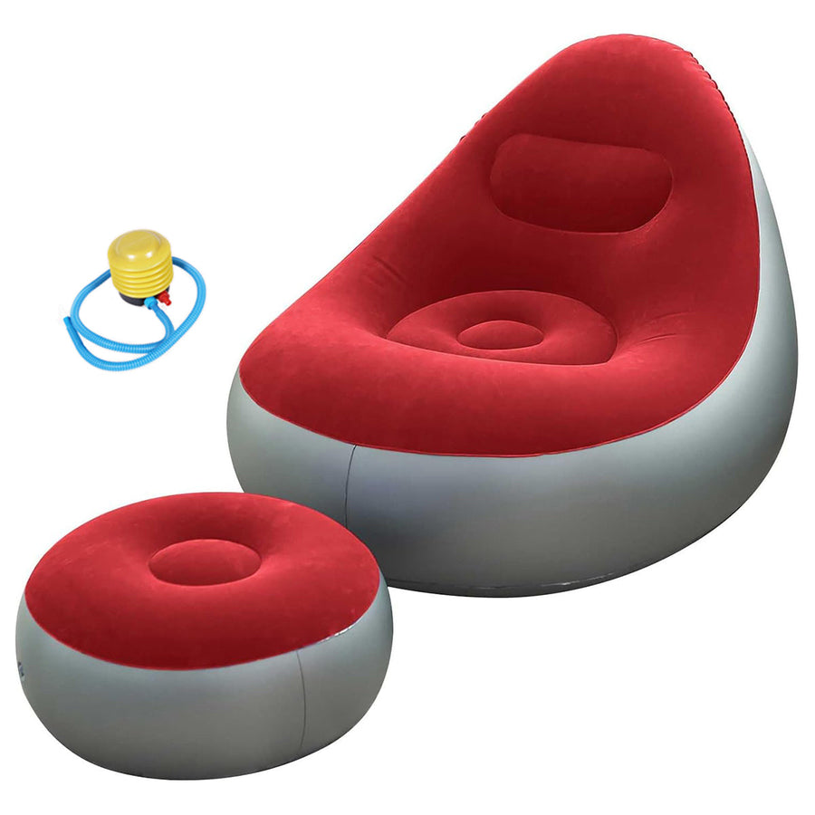 Inflatable Lazy Sofa Recliner with Footrest and Foot Pump - Red