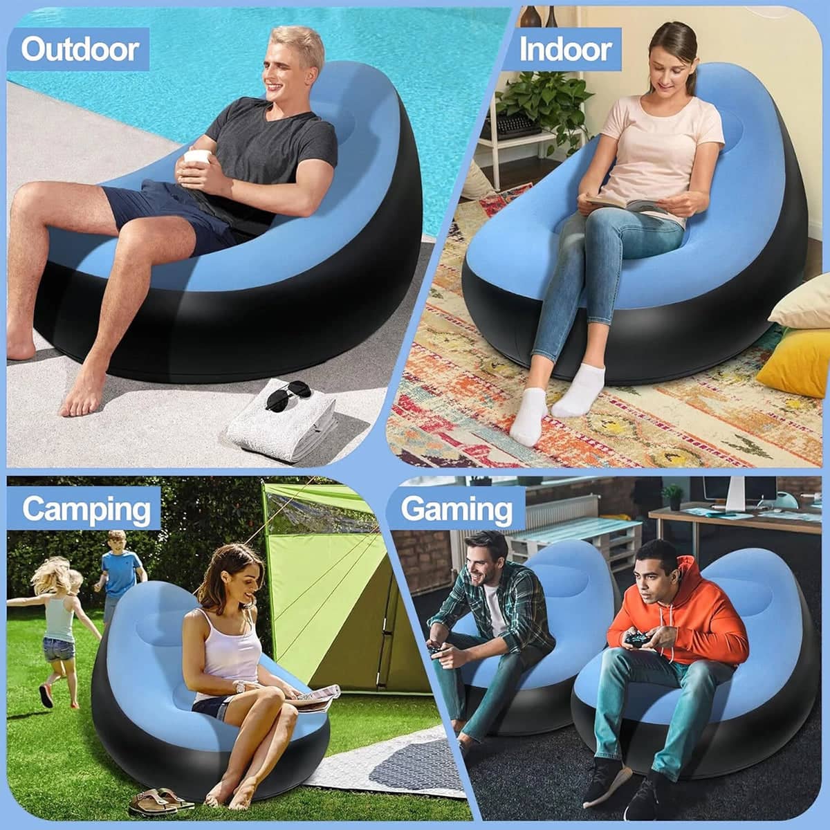 Inflatable Lazy Sofa Recliner with Footrest and Foot Pump - Red - view 5
