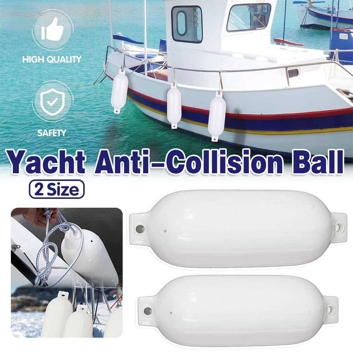 Inflatable PVC Yacht Fender 58 x 16 cm, Marine Anti Collision Airbag Pad for Boats - White - view 2
