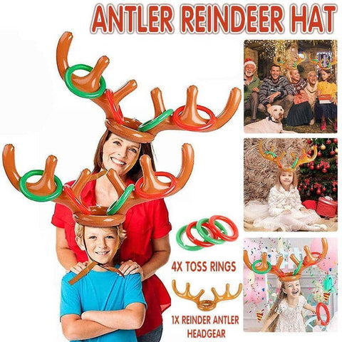 Inflatable Reindeer Antler Hat Ring Toss Christmas Party Game Set