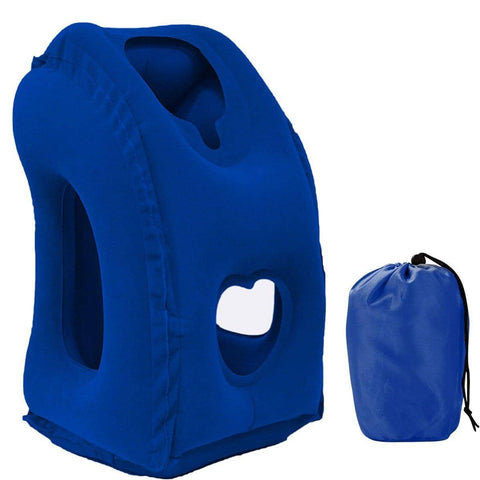 Inflatable Travel Pillow with Storage Bag - Blue