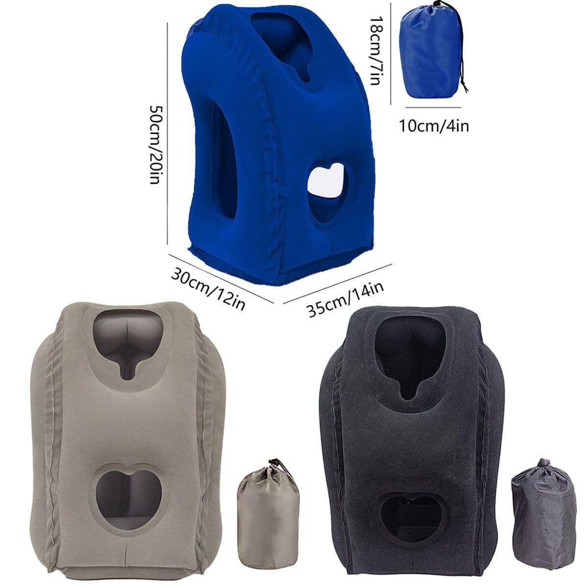 Inflatable Travel Pillow with Storage Bag - Blue - view 4