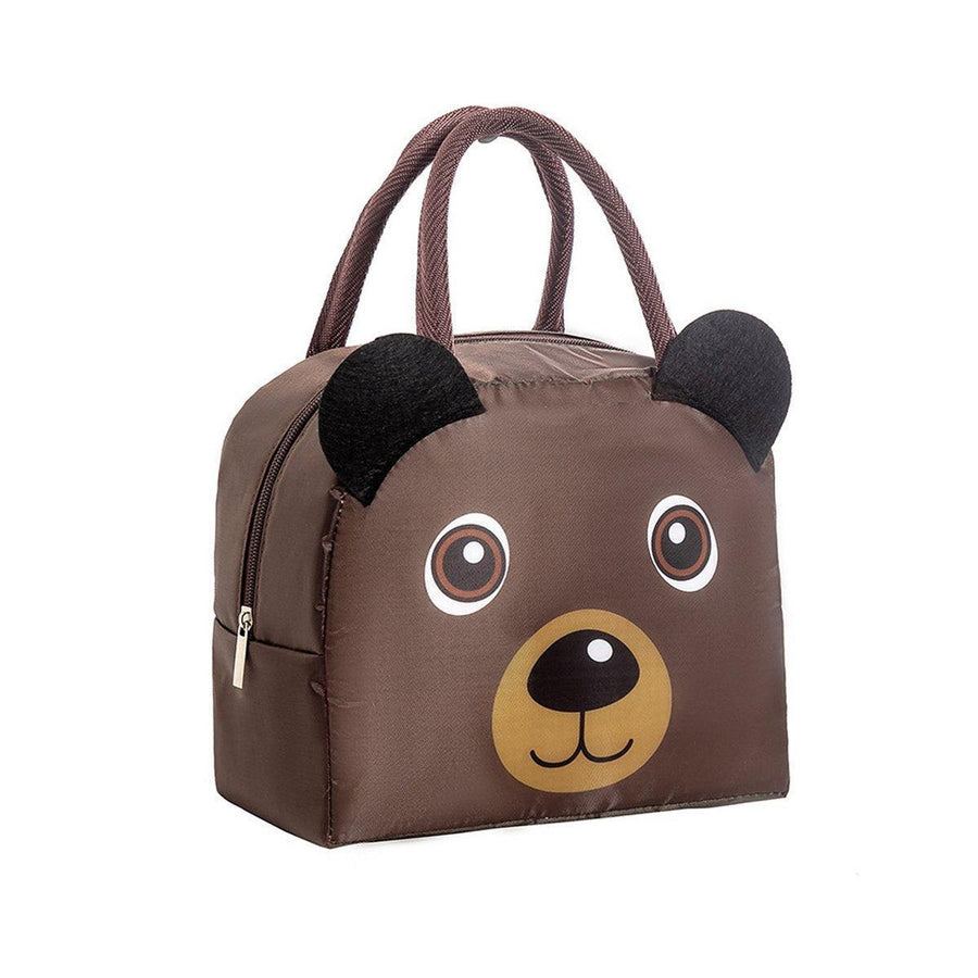 Insulated Bento Lunch Bag, Oxford Cloth - Coffee Brown Bear, 23 x 19 x 14 cm