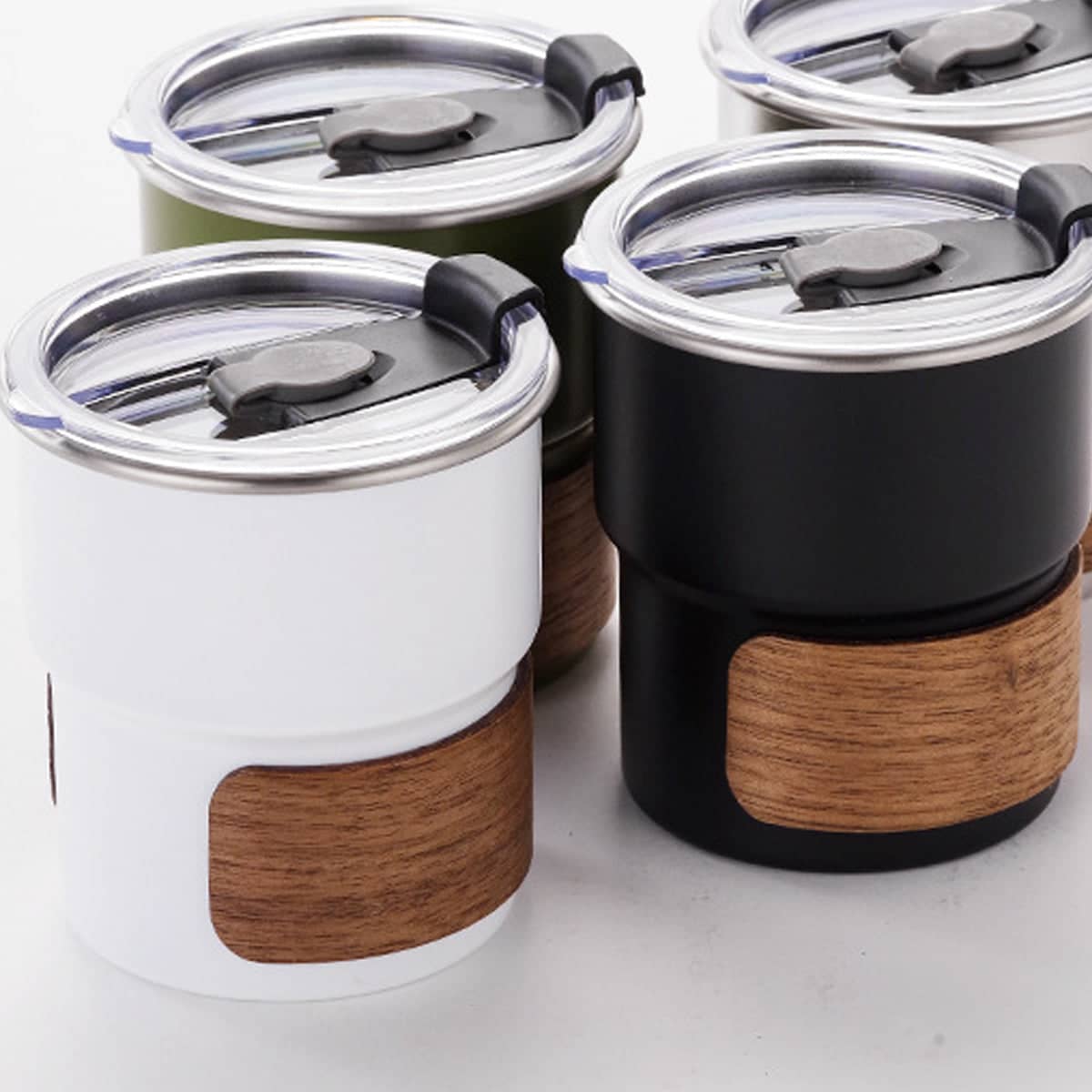 Insulated Camping Tumbler with Flip Lid and Wood Grain Grip, 300 ml - Black - view 5