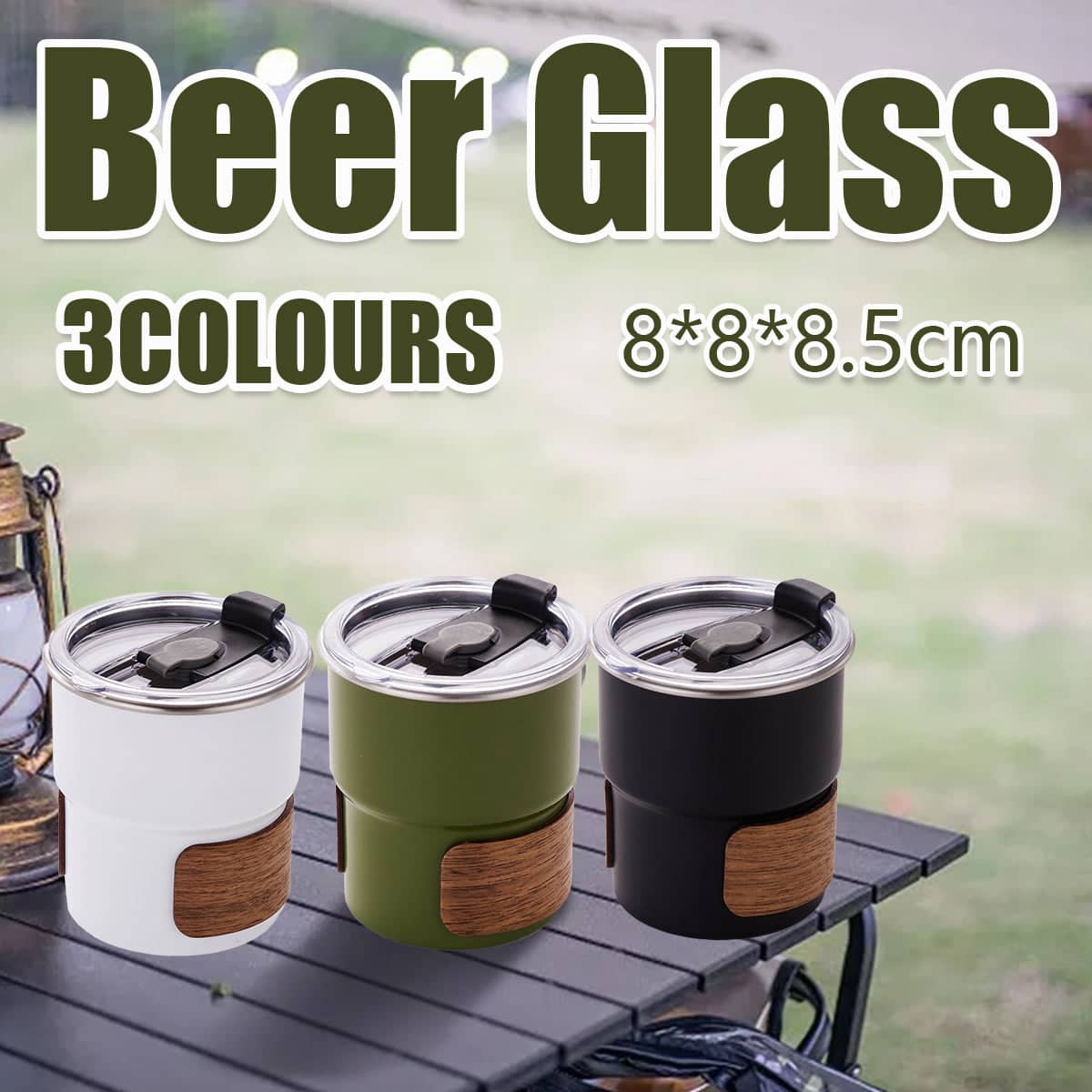 Insulated Camping Tumbler with Flip Lid and Wood Grain Grip, 300 ml - White - view 2