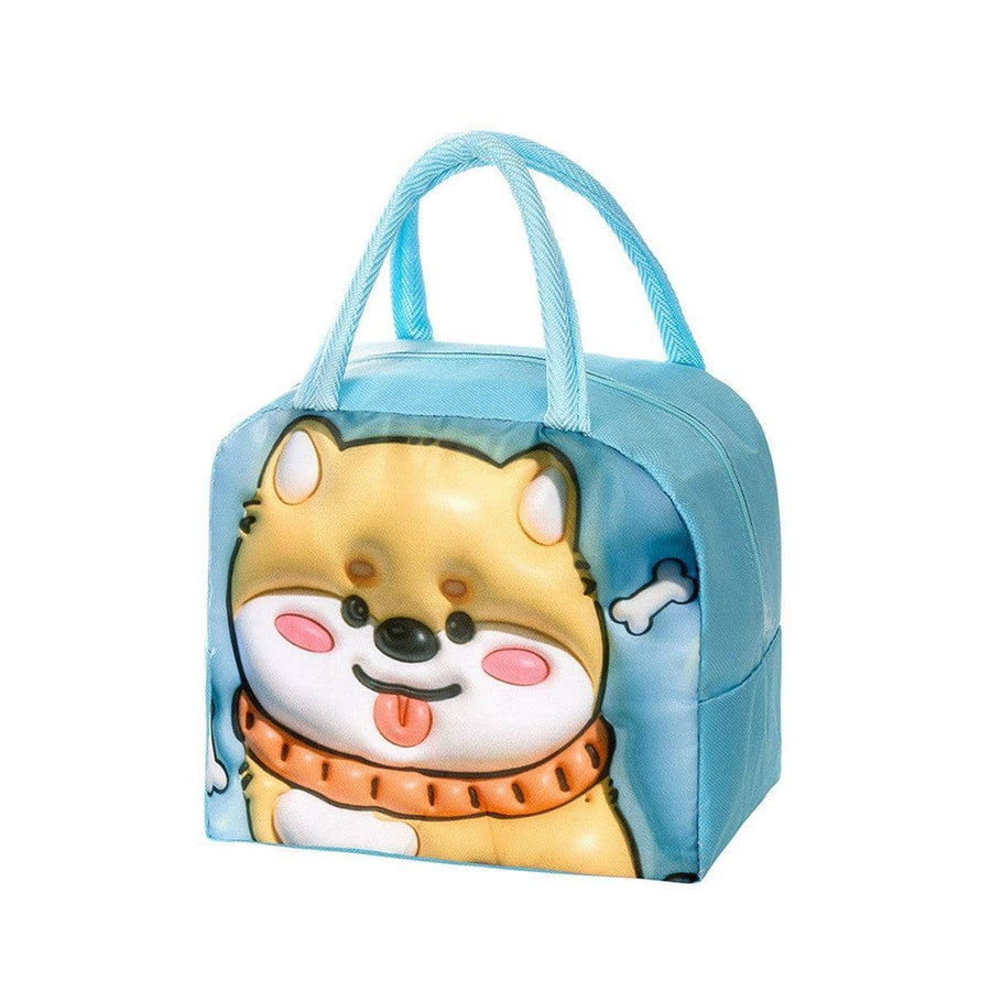 Insulated Kids Lunch Bag, 3D Cartoon Oxford Fabric - Blue Puppy