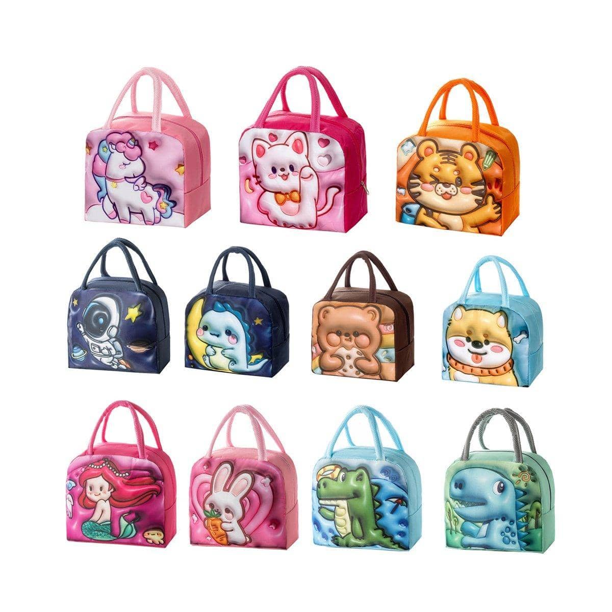 Insulated Kids Lunch Bag, 3D Cartoon Oxford Fabric - Blue Puppy - view 3