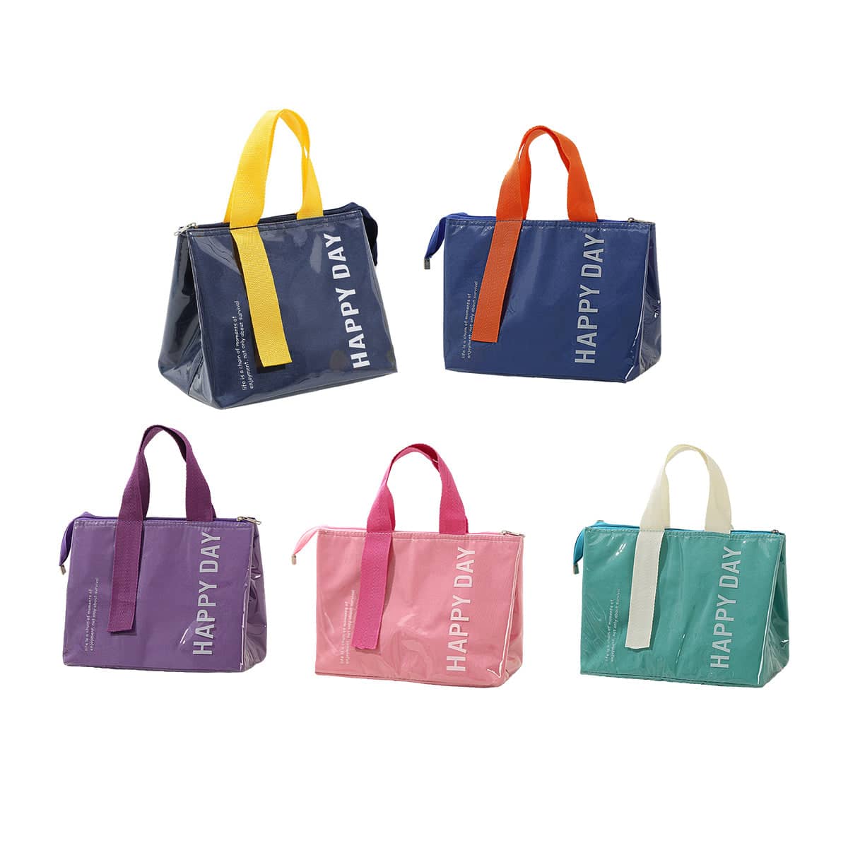Insulated Lunch Bag with Foil Lining - Navy Blue with Orange Handle - view 3
