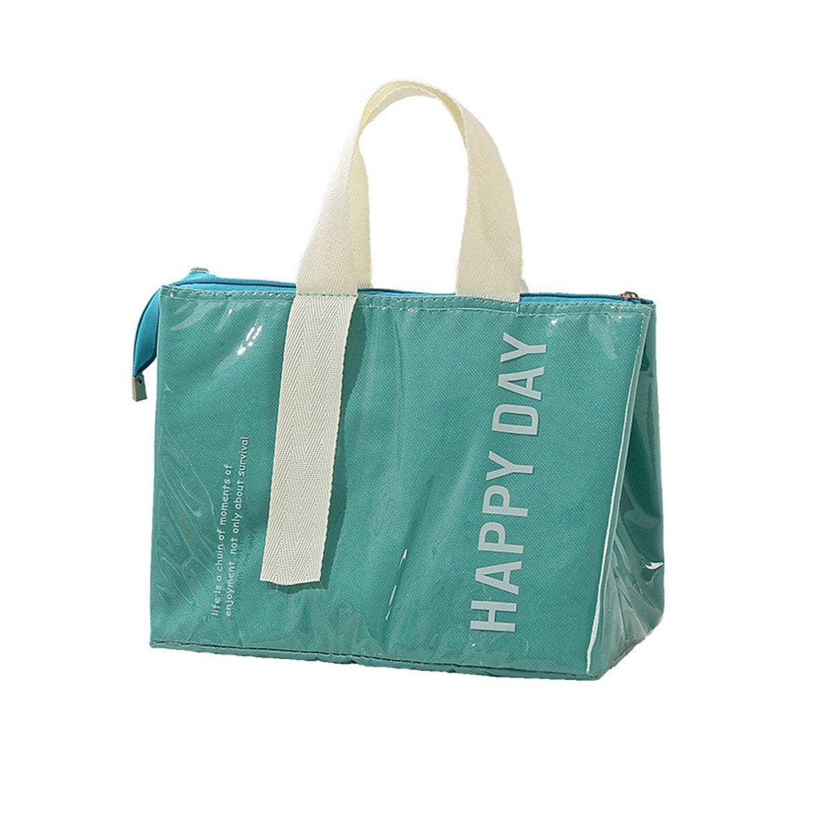 Insulated Lunch Bag with Foil Lining - Teal Green with Cream Handle
