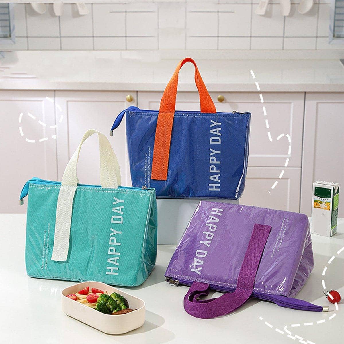 Insulated Lunch Bag with Foil Lining - Teal Green with Cream Handle - view 4