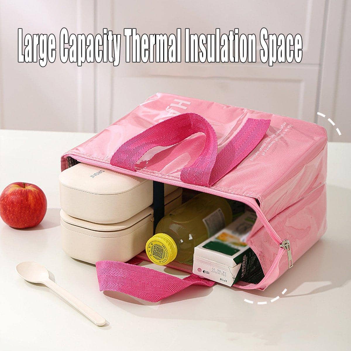 Insulated Lunch Bag with Foil Lining - Teal Green with Cream Handle - view 5