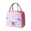 Insulated Neoprene Lunch Bag with Zip - Bear Design, Pink and White