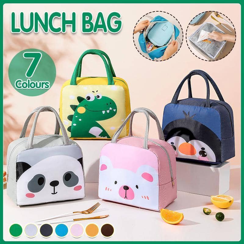 Insulated Neoprene Lunch Bag with Zip - Dinosaur Design, Green and Yellow - view 2