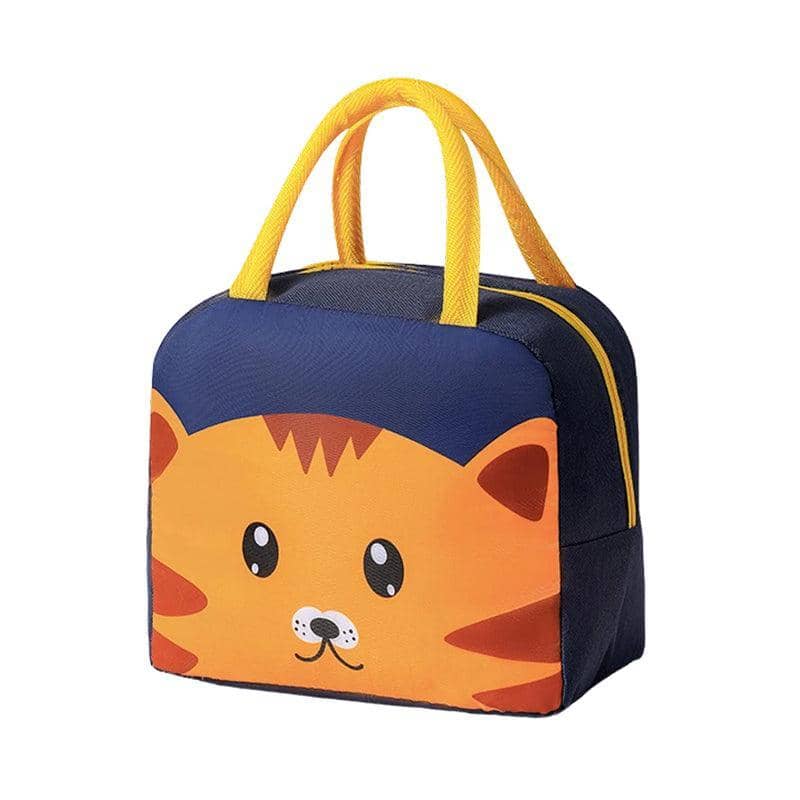 Insulated Neoprene Lunch Bag with Zip - Tiger Design, Navy and Orange