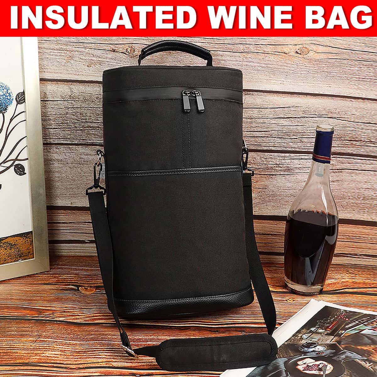 Insulated Portable Wine Bag for Two 750 ml Bottles, Picnic Bag