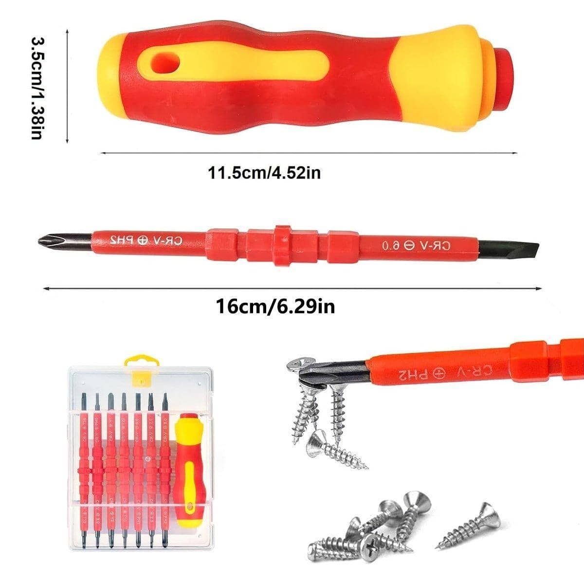 Insulated Screwdriver Set, Pack of 7 with Handle and Interchangeable Tips for Electrical Maintenance - view 3