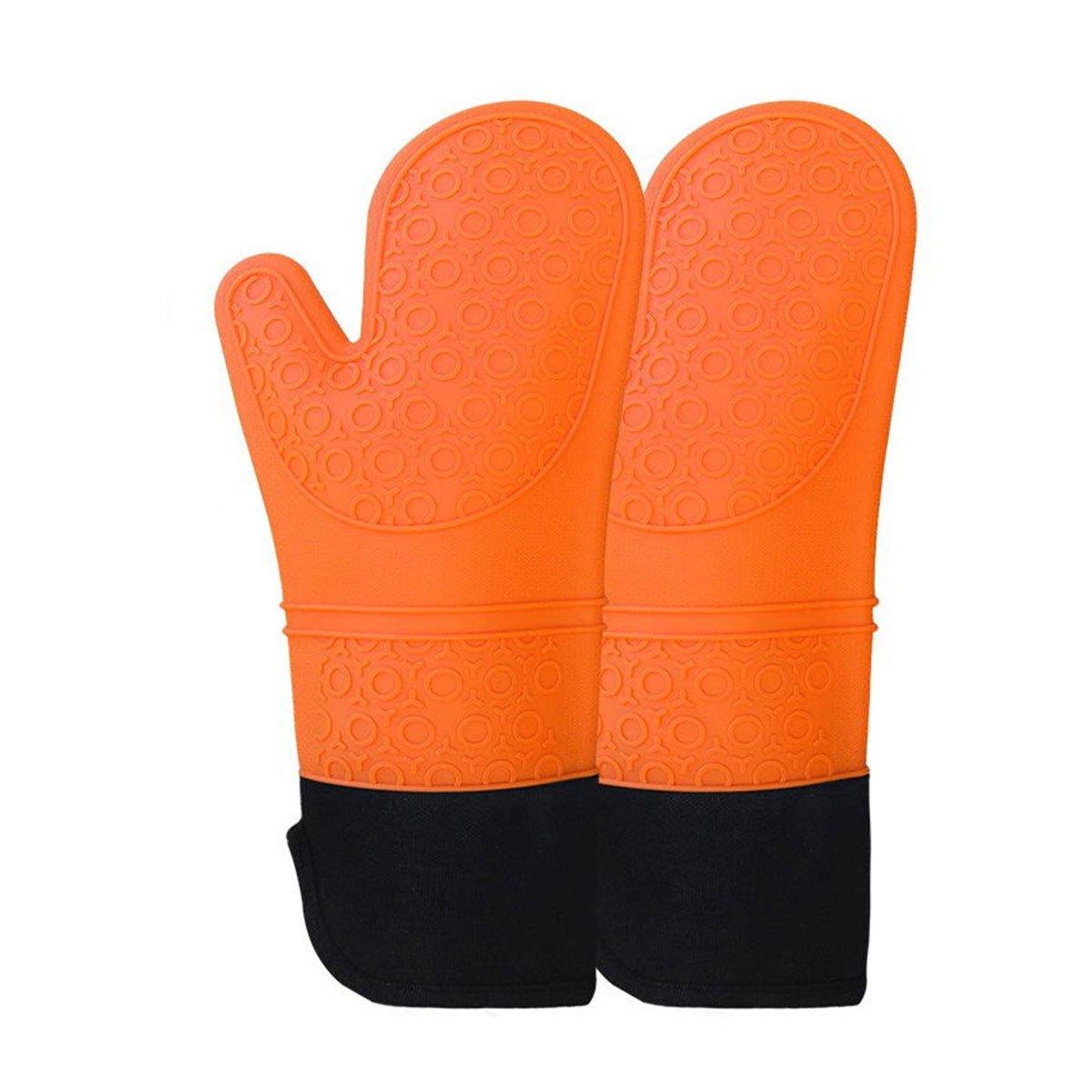 Insulated Silicone Oven Mitts, Heat Resistant Kitchen Gloves, Pack of 2 - Orange