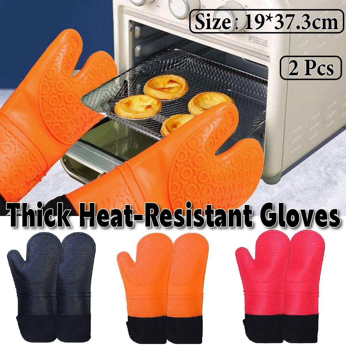 Insulated Silicone Oven Mitts, Heat Resistant Kitchen Gloves, Pack of 2 - Orange - view 2