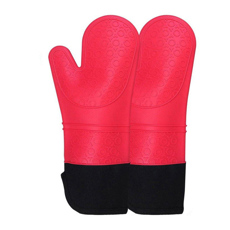 Insulated Silicone Oven Mitts, Heat Resistant Kitchen Gloves, Pack of 2 - Red