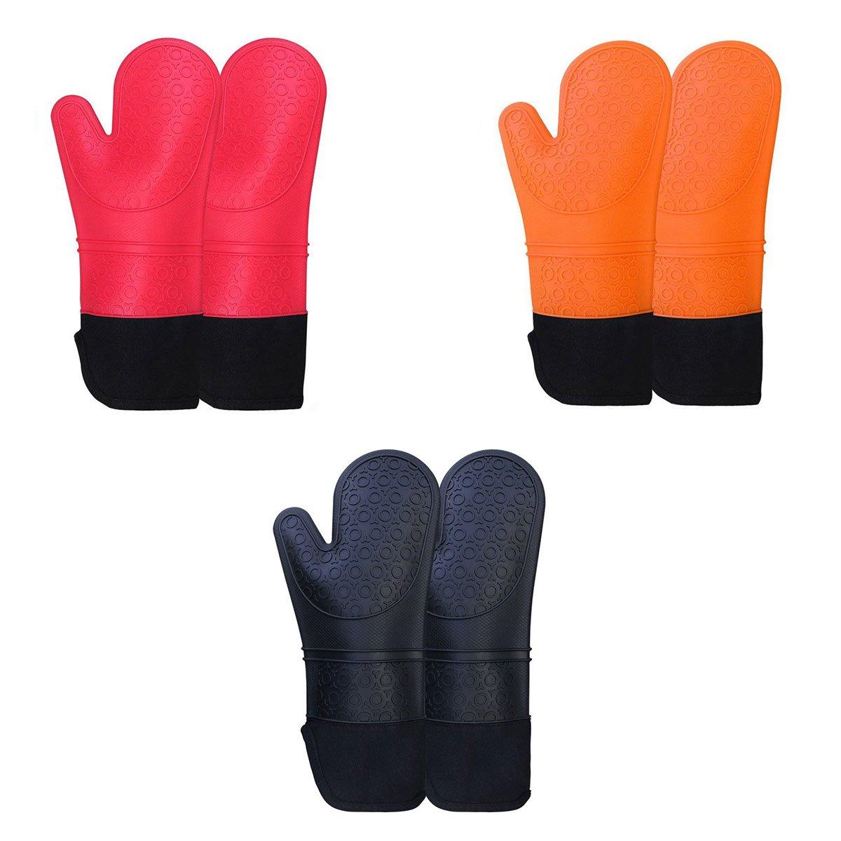 Insulated Silicone Oven Mitts, Heat Resistant Kitchen Gloves, Pack of 2 - Red - view 3