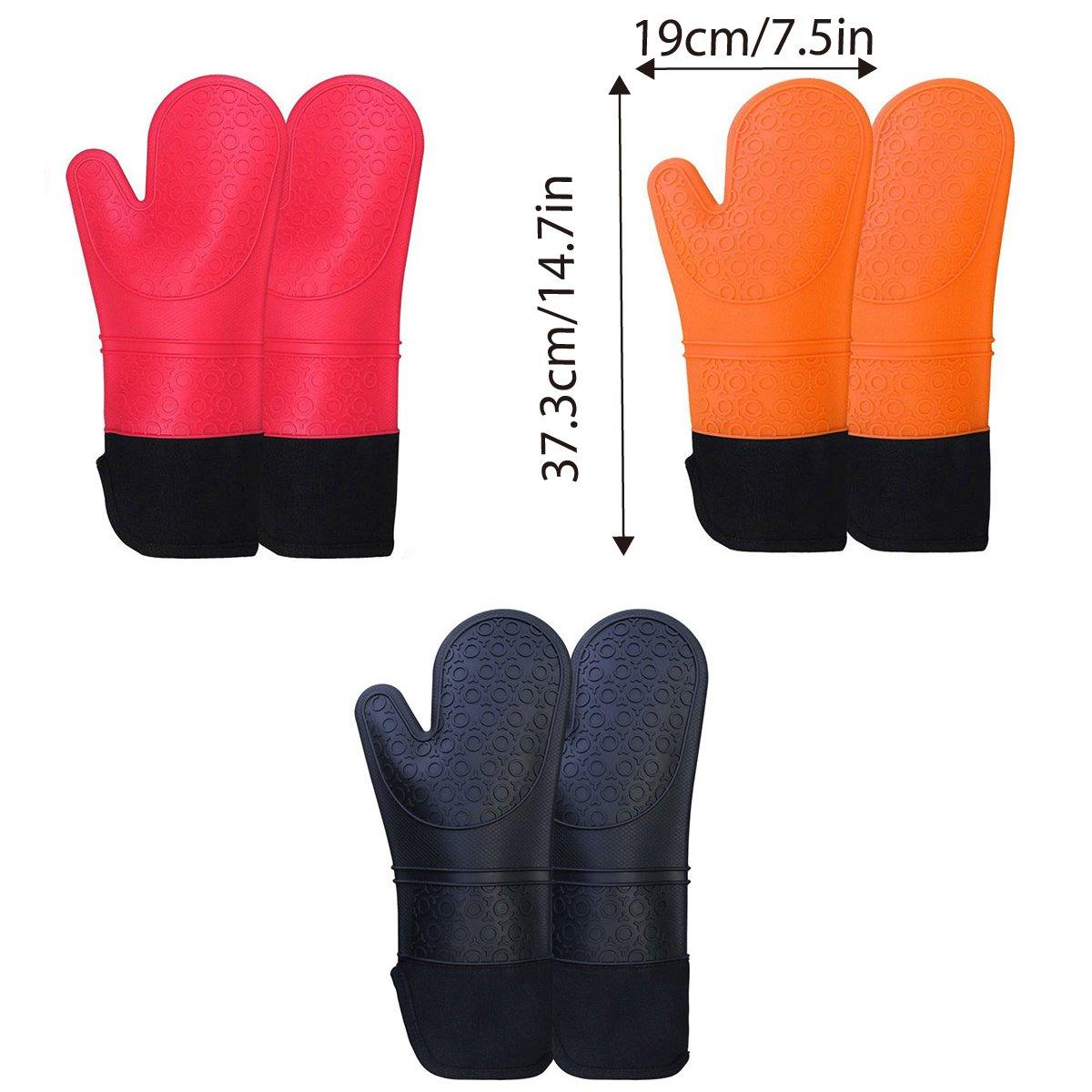 Insulated Silicone Oven Mitts, Heat Resistant Kitchen Gloves, Pack of 2 - Red - view 4