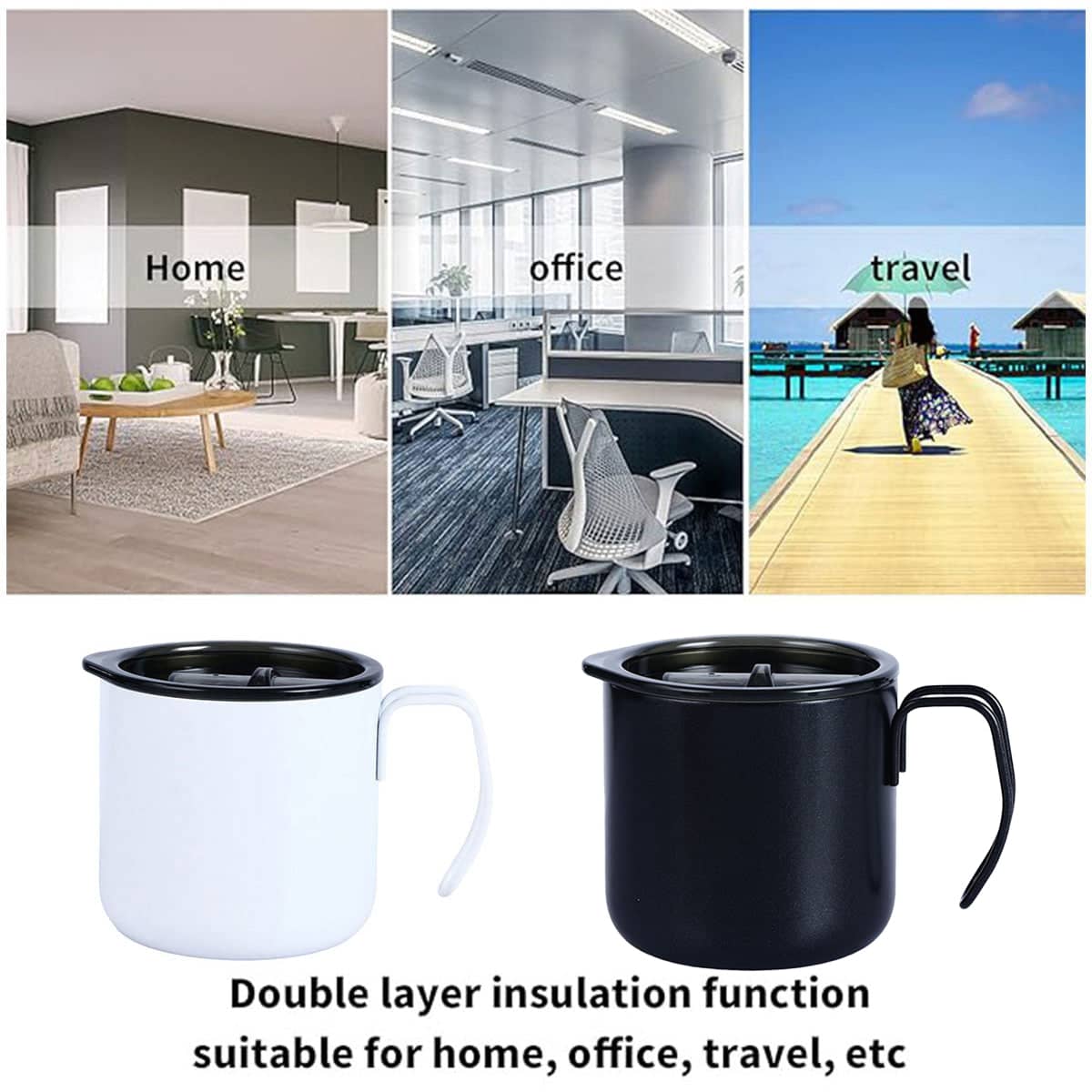 Insulated Stainless Steel Coffee Mug with Lid, 320 ml - Black - view 5