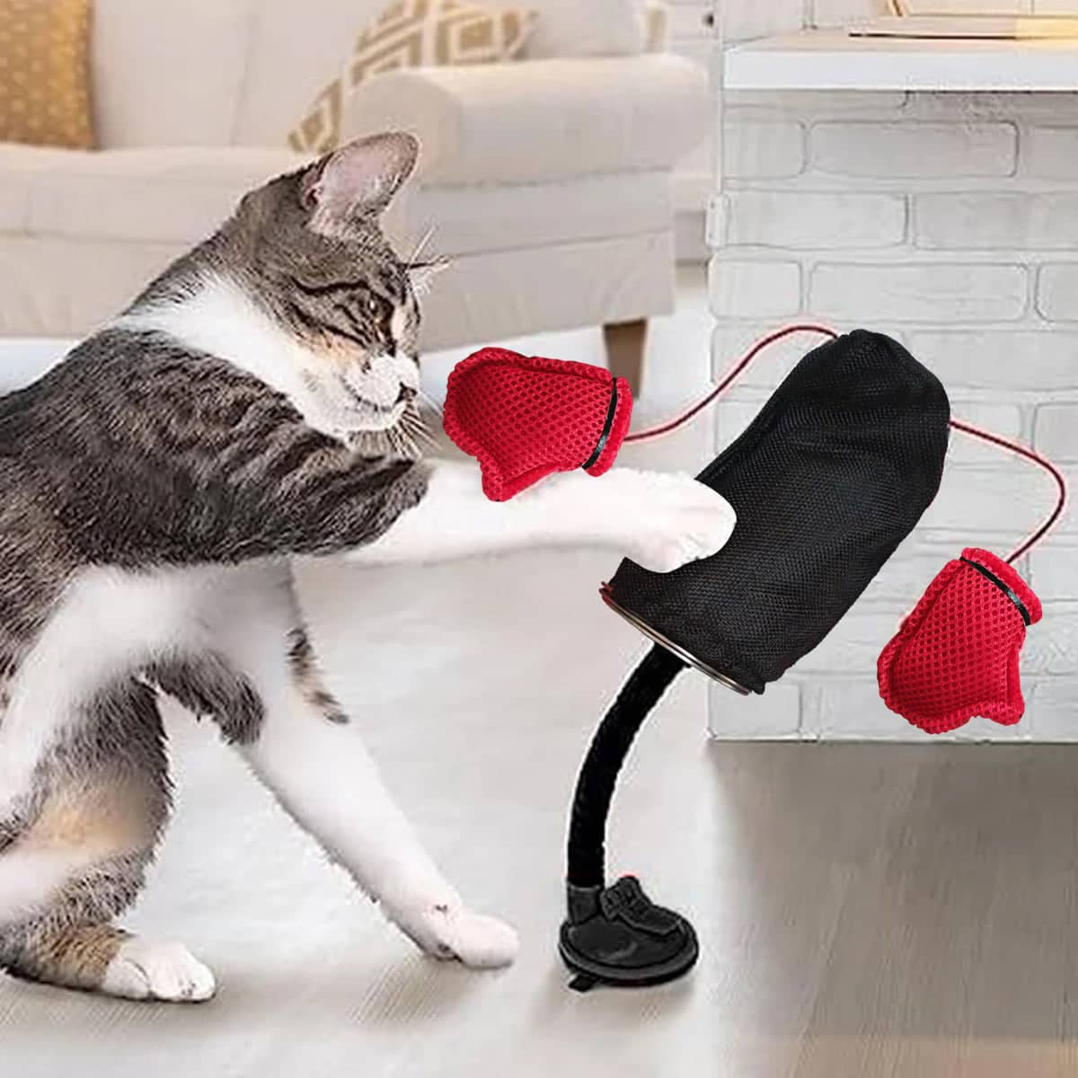 Interactive Cat Boxing Toy with Swinging Punching Bag and Mitts - view 4