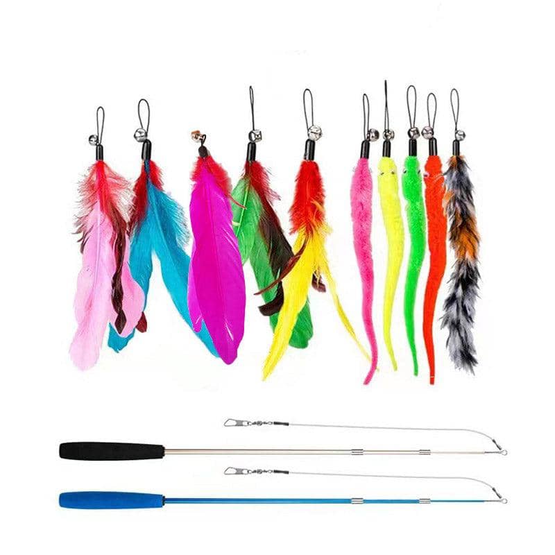 Interactive Cat Feather Teaser Wand Toy Set for Kittens and Cats, Pack of 12 - view 2