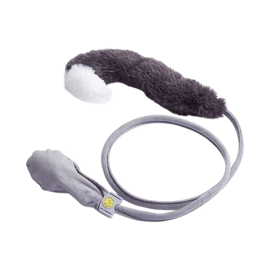 Interactive Cat Toy with Catnip and Bell - Grey Cat Tail with White Tip