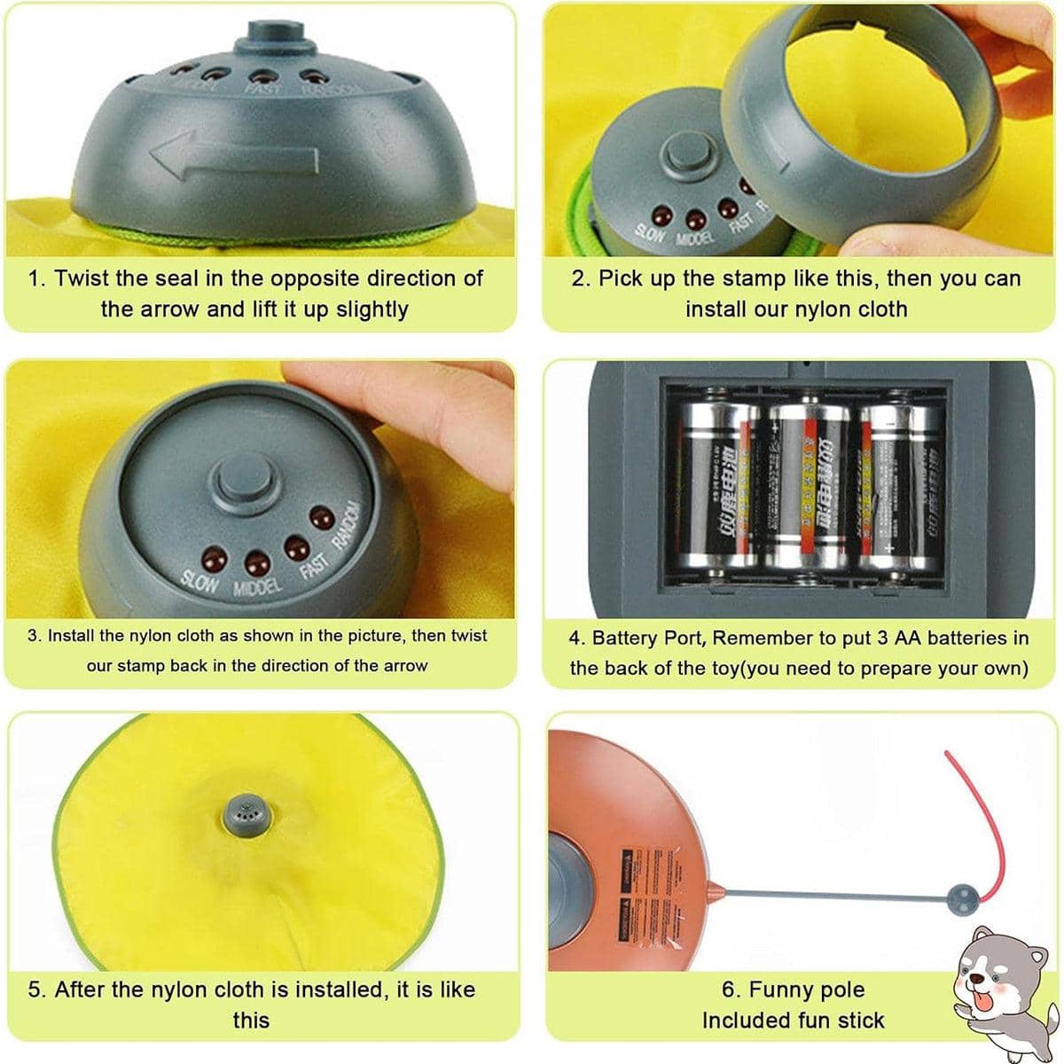 Interactive Cat Toy with Rotating Wand and Nylon Cover, 4 Speed Modes - view 5