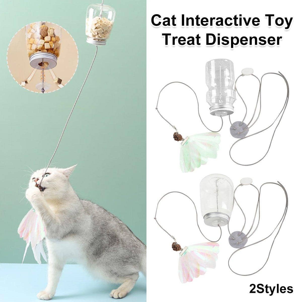 Interactive Cat Treat Dispenser Toy with Feathers - Pink - view 2