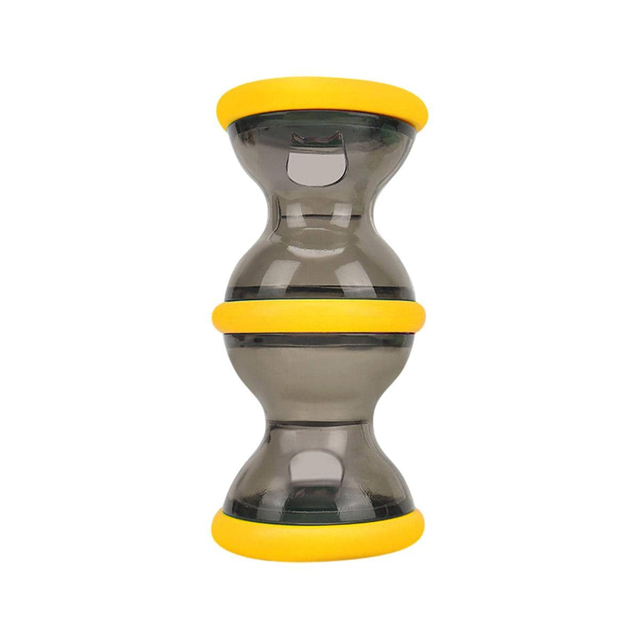 Interactive Dog Treat Dispenser Toy Dumbbell Roller - Yellow, Small (11 x 5.5 cm)