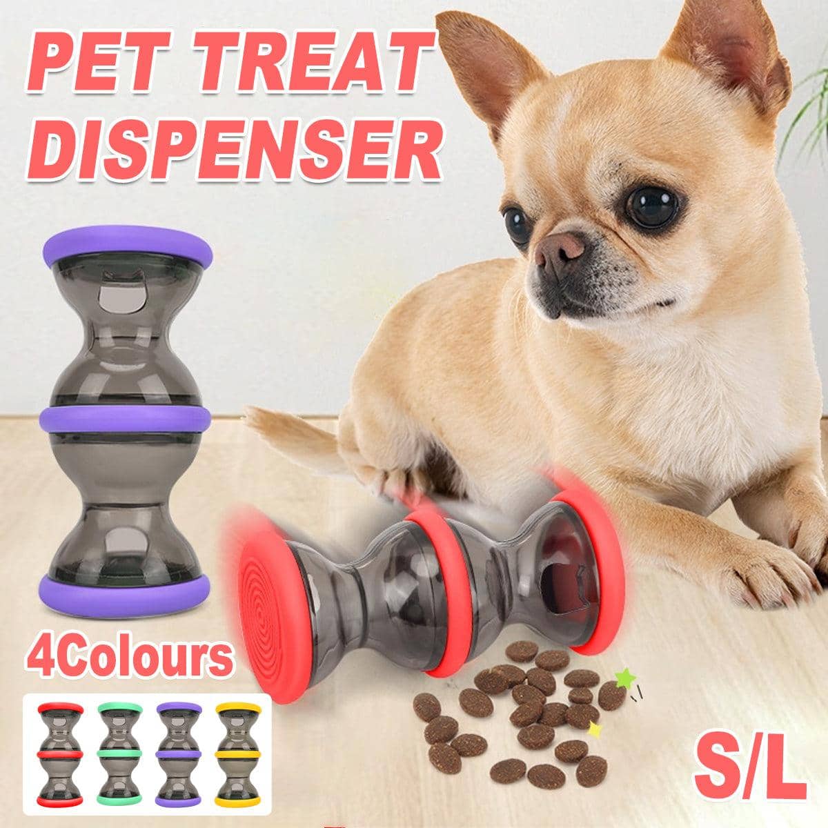 Interactive Dog Treat Dispenser Toy Dumbbell Roller - Yellow, Small (11 x 5.5 cm) - view 2