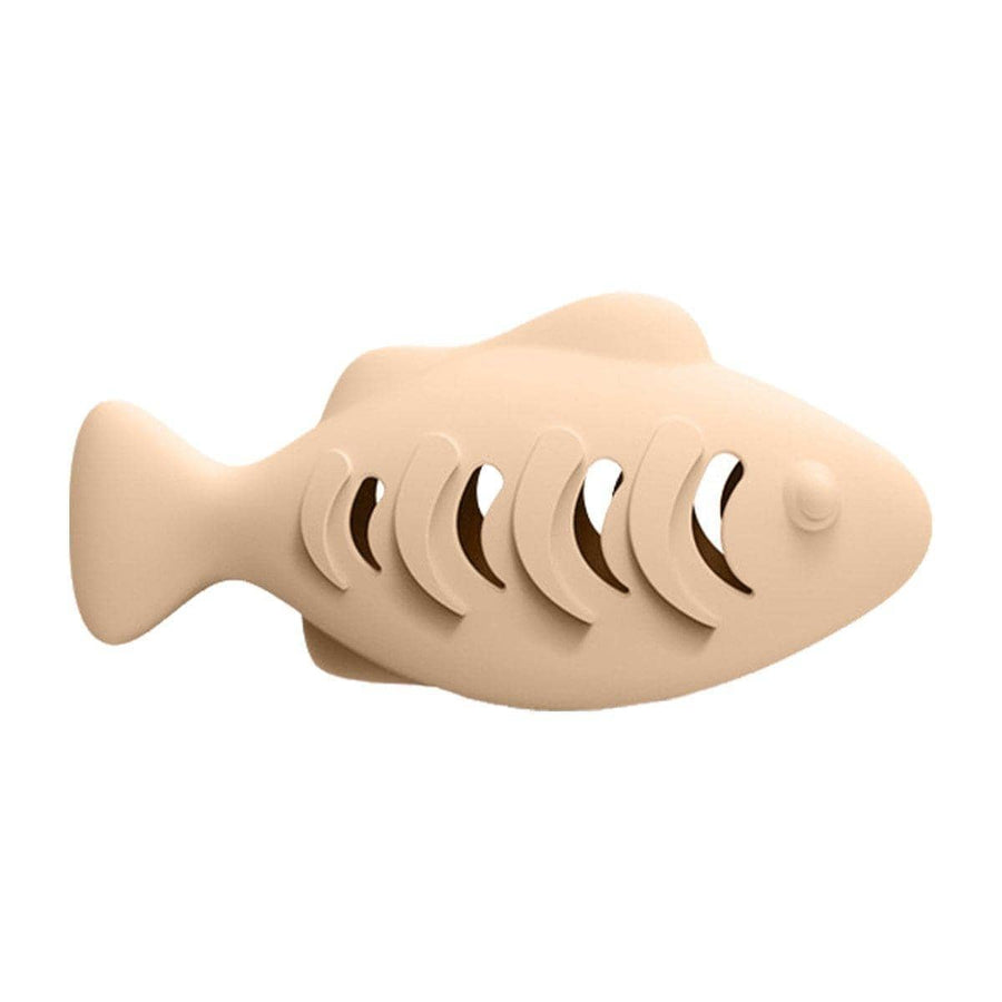 Interactive Fish Cat Toy with Snack Dispenser, Silicone - Beige