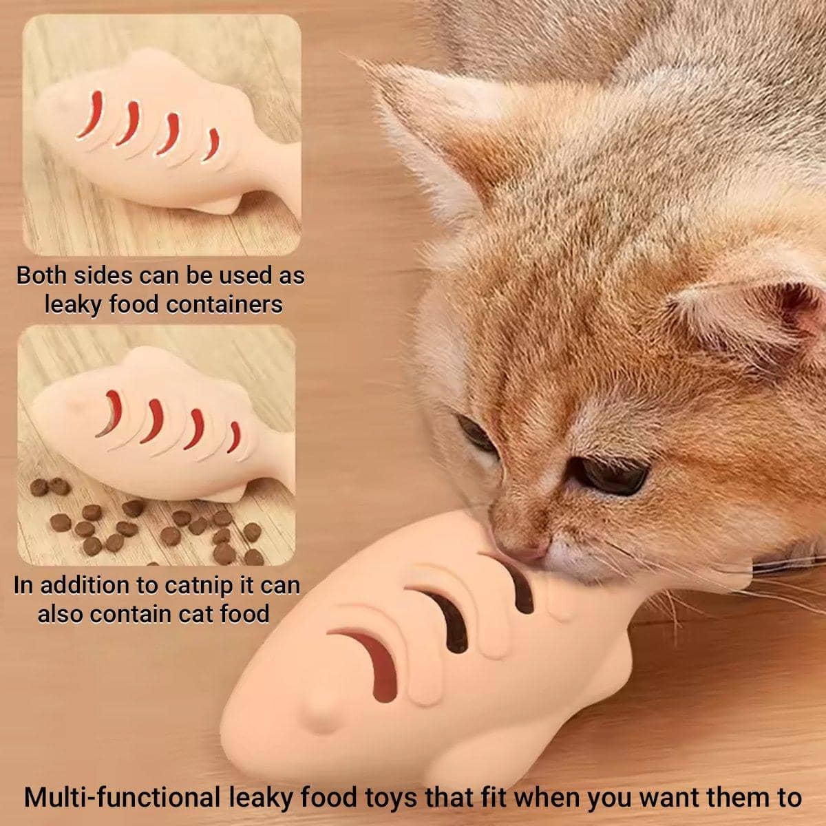 Interactive Fish Cat Toy with Snack Dispenser, Silicone - Beige - view 5