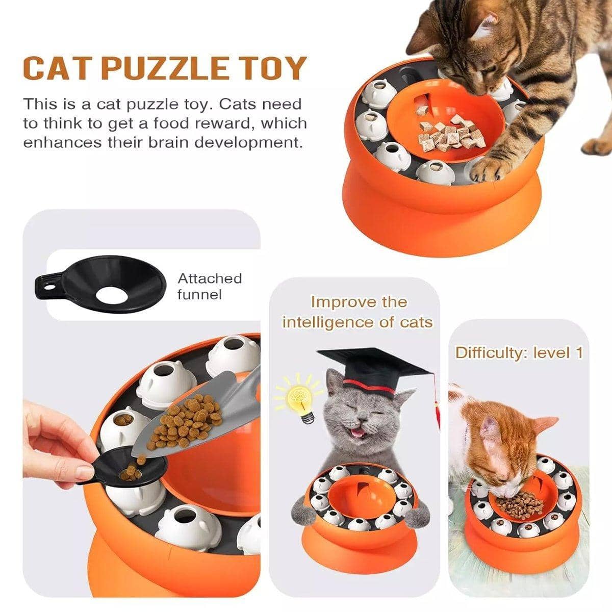 Interactive Slow Feeder Puzzle Bowl for Cats and Small Dogs with Non Slip Base - Orange - view 5
