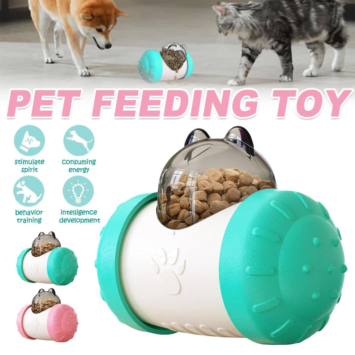 Interactive Treat Dispensing Toy for Dogs and Cats, Slow Feeder - Teal - view 2