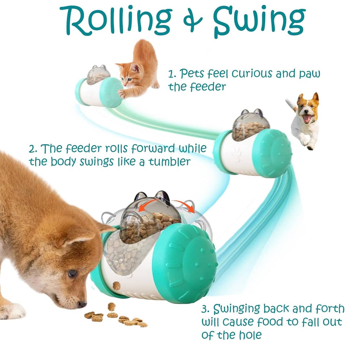 Interactive Treat Dispensing Toy for Dogs and Cats, Slow Feeder - Teal - view 5
