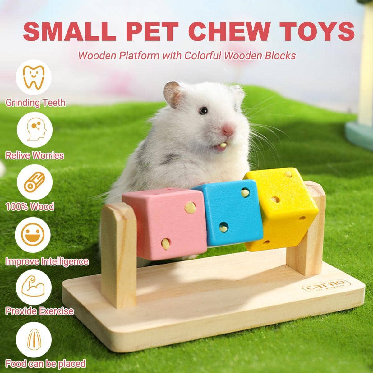 Interactive Wooden Rotating Block Toy for Hamsters and Small Pets