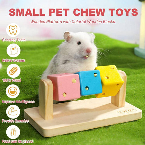 Interactive Wooden Rotating Block Toy for Hamsters and Small Pets