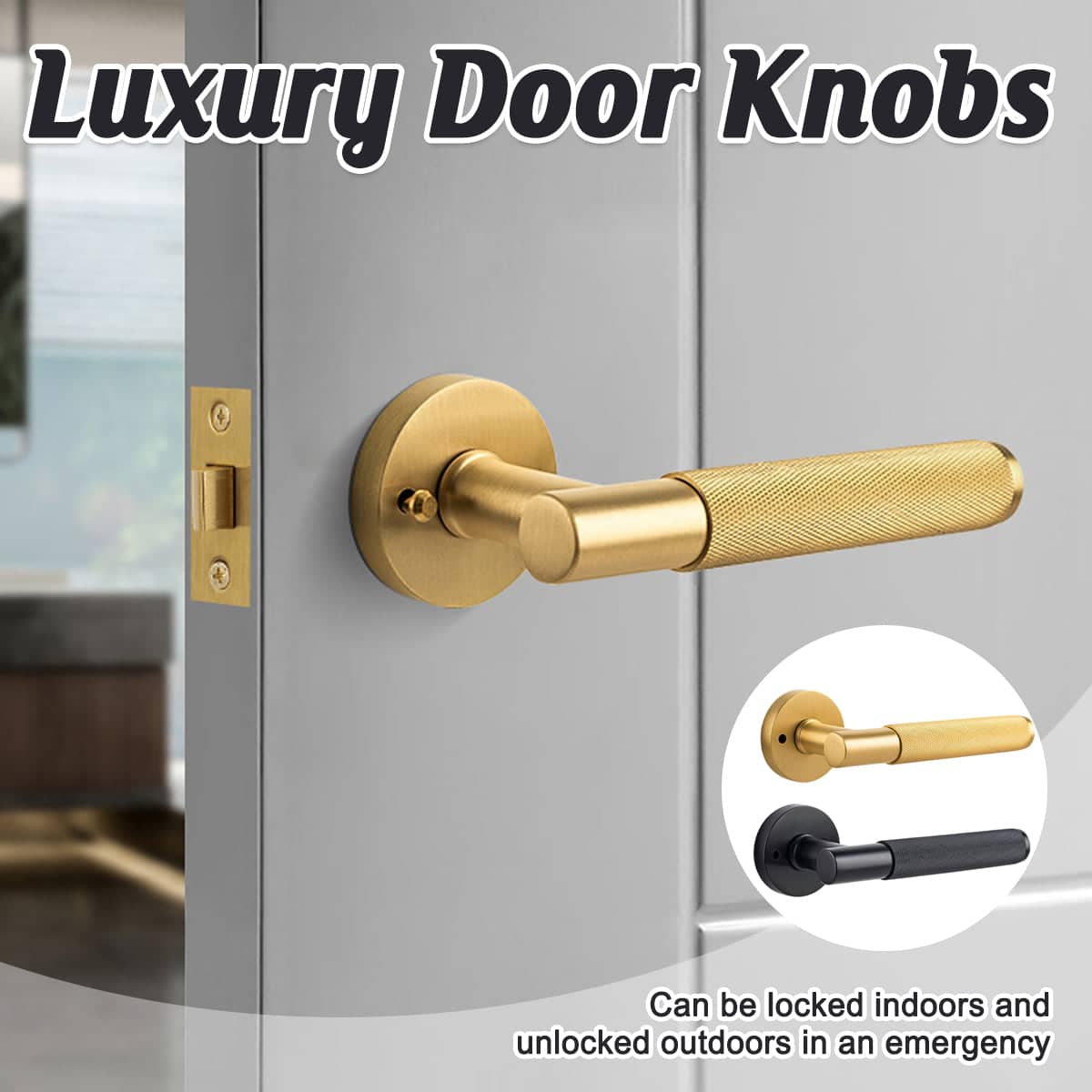 Interior Door Lock Handle Set with Privacy Lock for Bedroom and Bathroom - Black - view 2