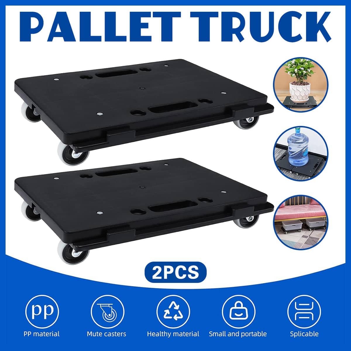 Interlocking Black Utility Carts Set of 2 with Silent Wheels for Office and Warehouse