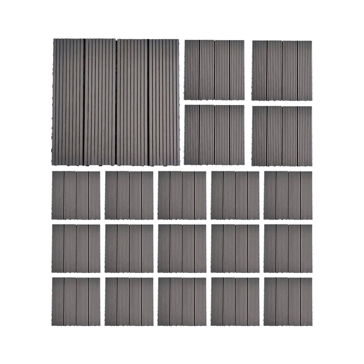 Interlocking Floor Tiles Plastic Wood, Pack of 20 - Grey