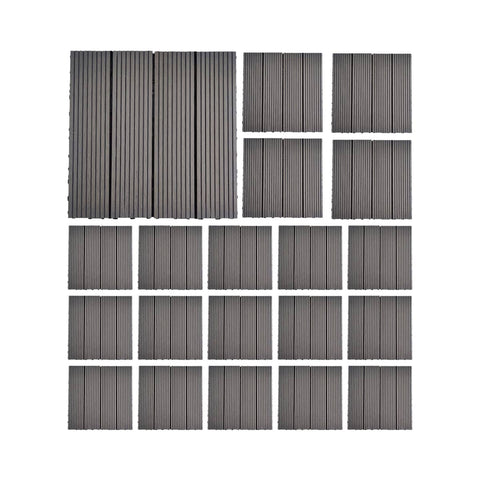 Interlocking Floor Tiles Plastic Wood, Pack of 20 - Grey