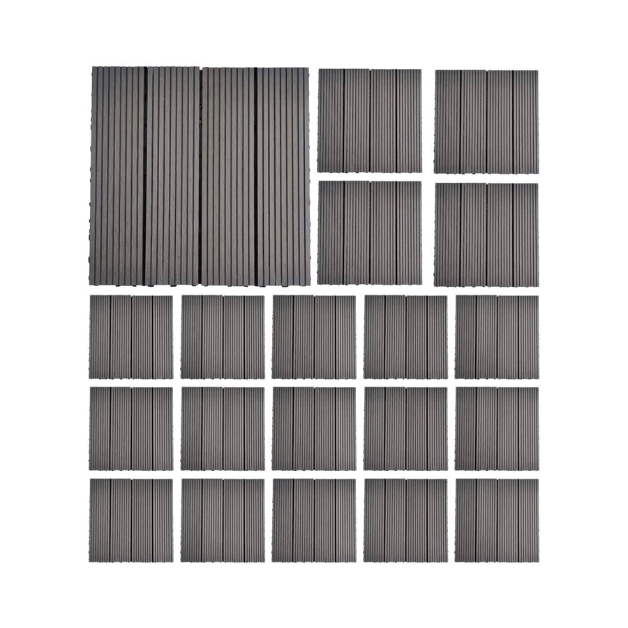Interlocking Floor Tiles Plastic Wood, Pack of 20 - Grey