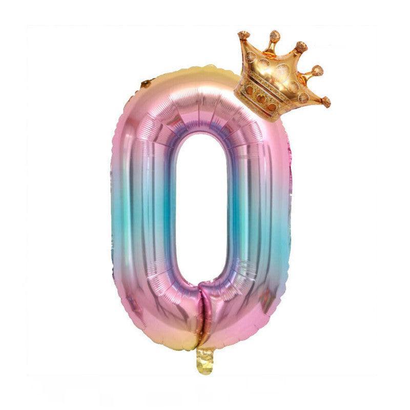Iridescent Rainbow Foil Number Balloon with Gold Crown, 32 Inch (81 cm) - Number 0