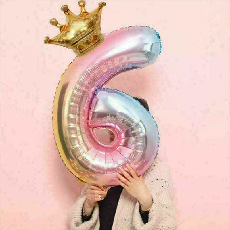 Iridescent Rainbow Foil Number Balloon with Gold Crown, 32 Inch (81 cm) - Number 1 - view 5