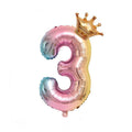 Iridescent Rainbow Foil Number Balloon with Gold Crown, 32 Inch (81 cm) - Number 3