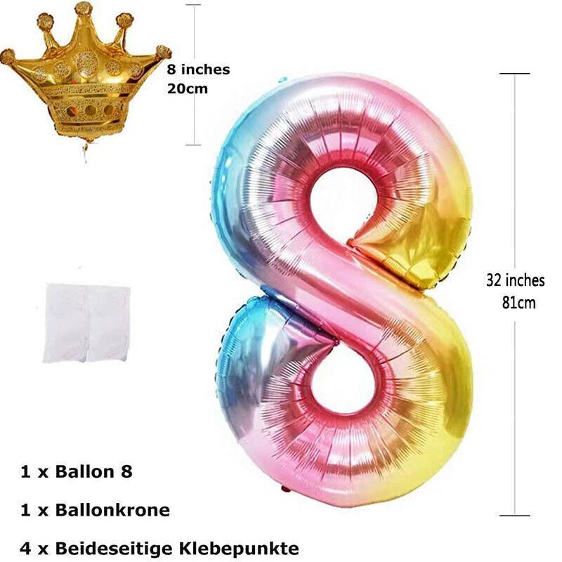 Iridescent Rainbow Foil Number Balloon with Gold Crown, 32 Inch (81 cm) - Number 3 - view 7
